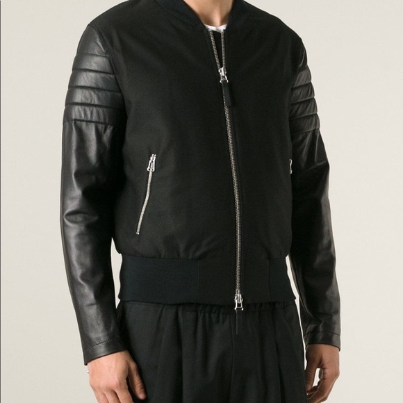 Ami Leather Sleeve Bomber Jacket - Picture 1 of 10